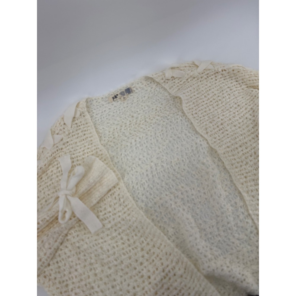 Jolt Women Ivory Crochet Lace Up Sleeve Bolero Shrug Cardigan Sweater Size L